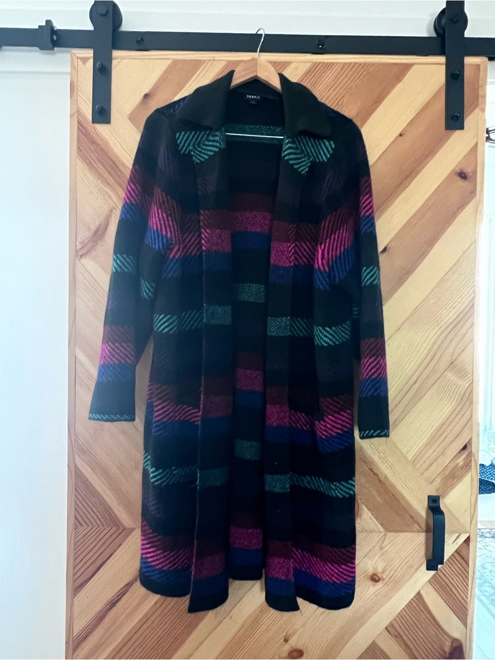 torrid Black Cardigan Coatigan with Pink & Teal Plaid